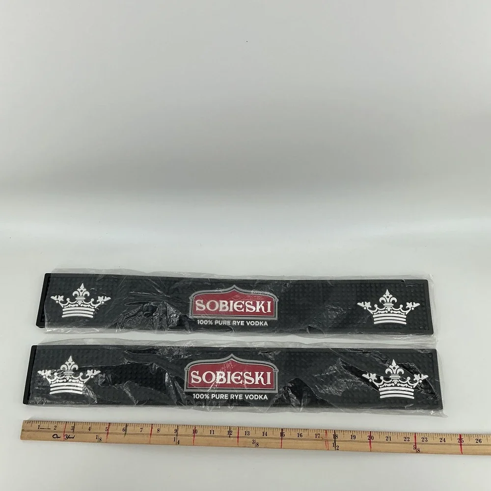 Sobieski Vodka Bar Rail Mats Pair Black Rubber Spill Runner Set of‎ 2 23.5 Inch